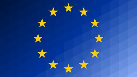 Europalogo, gelbe Sterne kreisförmig angeordnet auf blauem Hintergrund