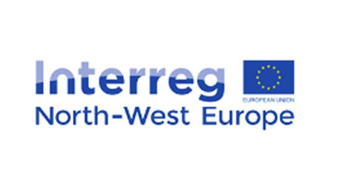 Logo Interreg Nord-West-Europe Logo Interreg Nord-West-Europe in blauer Schrift mit Europafahne auf weißem Hintergrund